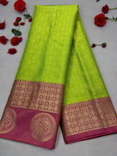 Android Green Banarasi Semi Silk Saree with Maroon Border
